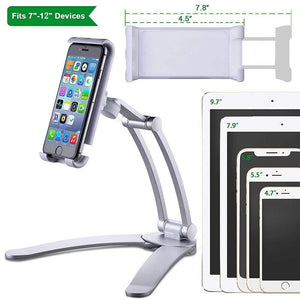 Desktop & Wall Pull-Up Lazy Bracket - Kitchen Tablet Metal Stand Mount Fit For 5-10.5 inch Width Smartphones